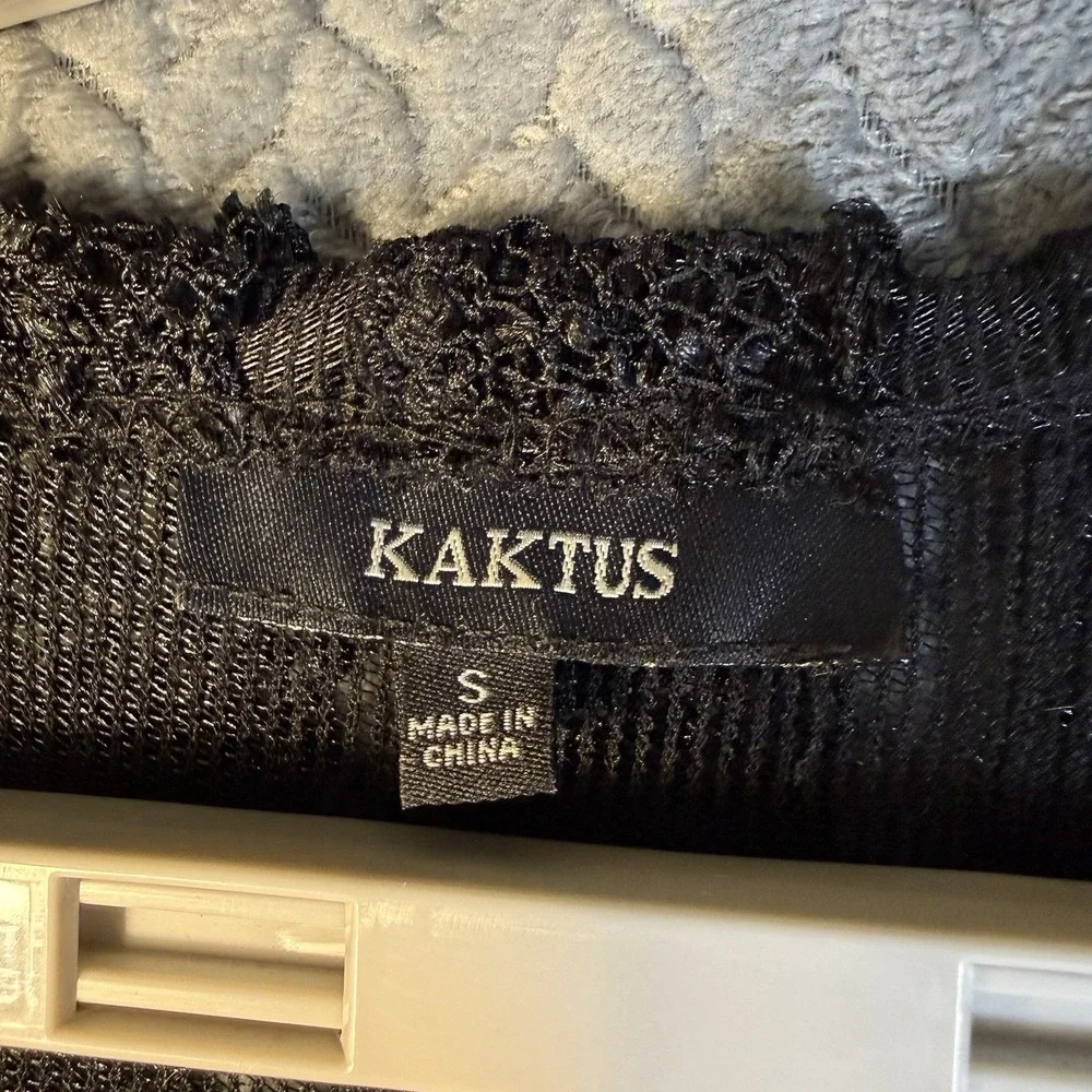 Kaktus Women's Vest Small Textured Sheer‎ Open Front Black Snap Button Lagenlook